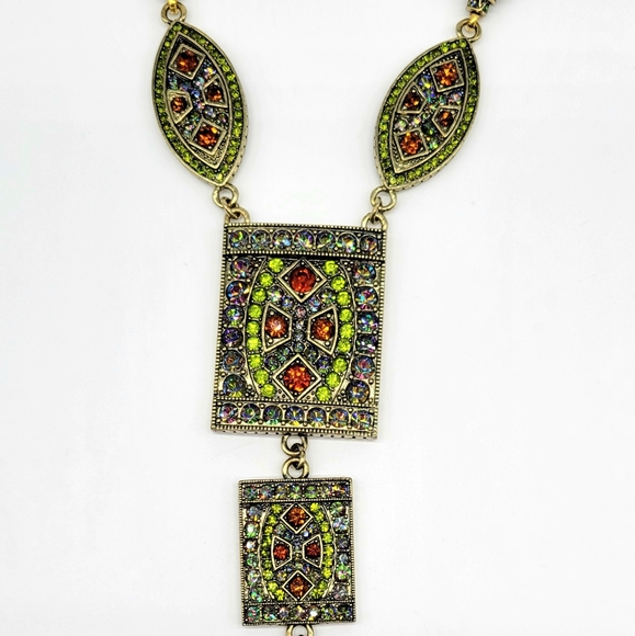 Heidi Daus Long Autumn Spessartite Swarovski Crystal Statement Y Necklace - Picture 5 of 14